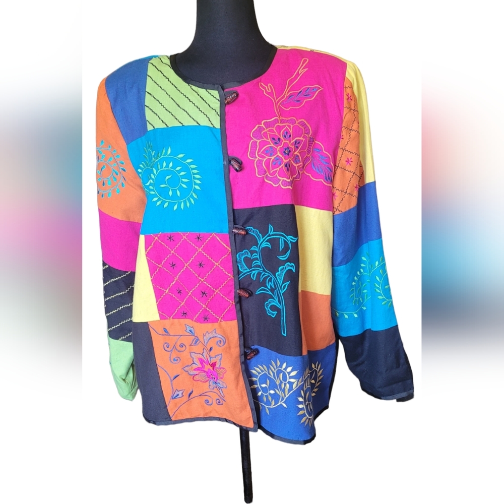 Indigo Moon Embroidered Patchwork Coat - image 2